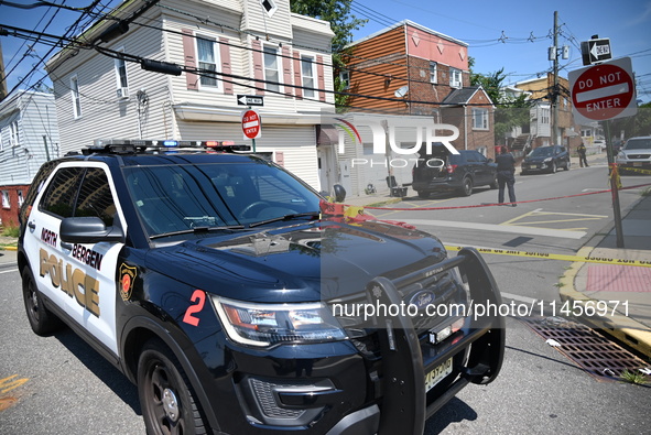 A male victim is being killed in a shooting in North Bergen, New Jersey, United States, on August 5, 2024. Shortly after 9 a.m. on Monday mo...