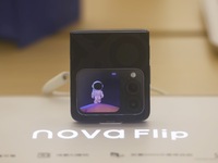 A Huawei nova Flip foldable screen phone is being shown at a Huawei store in Hangzhou, China, on August 6, 2024. The Huawei nova Flip, the f...