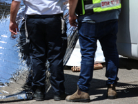 Israeli first responders are working at the site of a stabbing at the checkpoint outside of Jerusalem, Israel, on August 6, 2024, following...