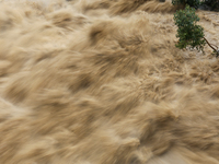 A slow shutter photo is showing the flooded Bagmati River in Chovar, Kathmandu, Nepal, on August 6, 2024. Nepal's Meteorological Forecasting...