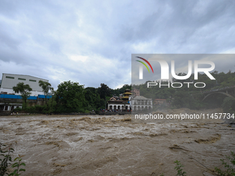 The Bagmati River is flooding in Chovar, Kathmandu, Nepal, on August 6, 2024. Nepal's Meteorological Forecasting Division (MFD) under the De...