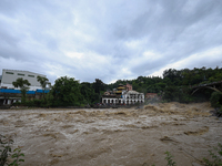 The Bagmati River is flooding in Chovar, Kathmandu, Nepal, on August 6, 2024. Nepal's Meteorological Forecasting Division (MFD) under the De...