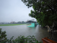 Incessant rainfall overnight is inundating a portion of the Nepal Army Pavilion in Kathmandu, Nepal, on August 6, 2024. Nepal's Meteorologic...