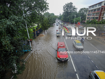 Incessant rainfall overnight is inundating a portion of the Nepal Army Pavilion in Kathmandu, Nepal, on August 6, 2024. Nepal's Meteorologic...