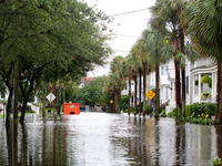 Tropical Storm Debby dropped inches of rain in Charleston, SC, causing businesses to close and prepare for flooding on August 6, 2024. (