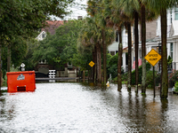 Tropical Storm Debby dropped inches of rain in Charleston, SC, causing businesses to close and prepare for flooding on August 6, 2024. (