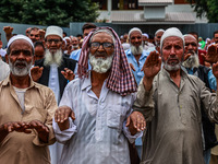 Muslim devotees are taking part in Salatul Istisqa in Sopore, Jammu and Kashmir, India, on August 7, 2024, to pray for an end to the dry hot...