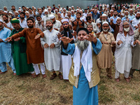 Muslim devotees are taking part in Salatul Istisqa in Sopore, Jammu and Kashmir, India, on August 7, 2024, to pray for an end to the dry hot...