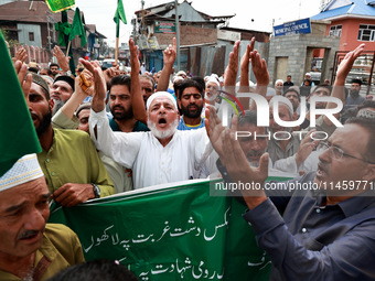 Muslim devotees are taking part in Salatul Istisqa in Sopore, Jammu and Kashmir, India, on August 7, 2024, to pray for an end to dry hot wea...