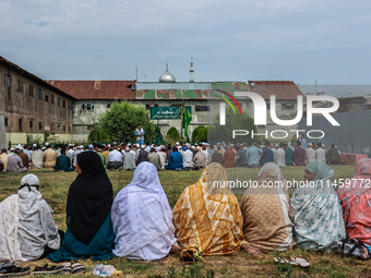 Muslim devotees are taking part in Salatul Istisqa in Sopore, Jammu and Kashmir, India, on August 7, 2024, to pray for an end to the dry hot...