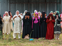 Kashmiri women are praying as Muslim devotees are taking part in Salatul Istisqa in Sopore, Jammu and Kashmir, India, on August 7, 2024, to...