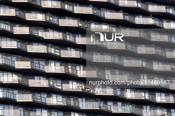 Balconies are adorning a condominium building tower in Toronto, Ontario, Canada, on June 12, 2024. 