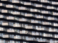 Balconies are adorning a condominium building tower in Toronto, Ontario, Canada, on June 12, 2024. (