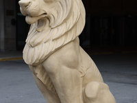 A lion statue is standing outside the Fairmont Royal York Hotel in Toronto, Ontario, Canada, on June 12, 2024. (