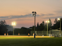 People are playing baseball during a summer evening in Toronto, Ontario, Canada, on July 31, 2024. (