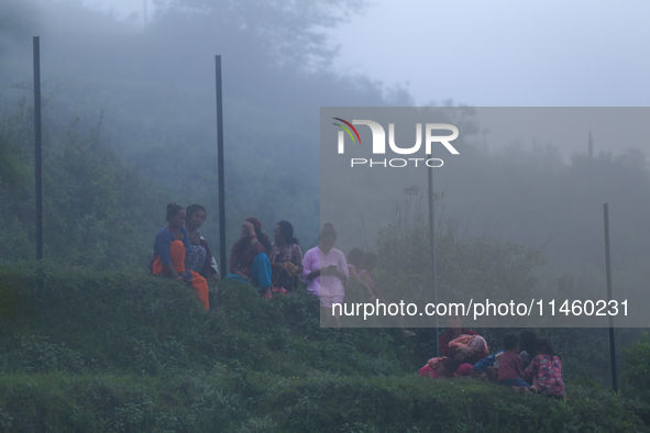 Locals are gathering near the site of the Air Dynasty Helicopter crash in Nuwakot District, Nepal, on August 7, 2024. A total of 5 people ar...