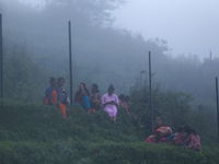 Locals are gathering near the site of the Air Dynasty Helicopter crash in Nuwakot District, Nepal, on August 7, 2024. A total of 5 people ar...