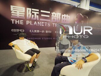 Children are experiencing ''VR Star Trilogy'' at the first Beijing International Science Festival in Beijing, China, on August 8, 2024. (