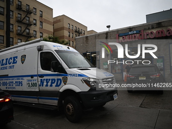 One person is being killed and one person is being injured in a stabbing inside a laundromat in Bronx, New York, United States, on August 8,...