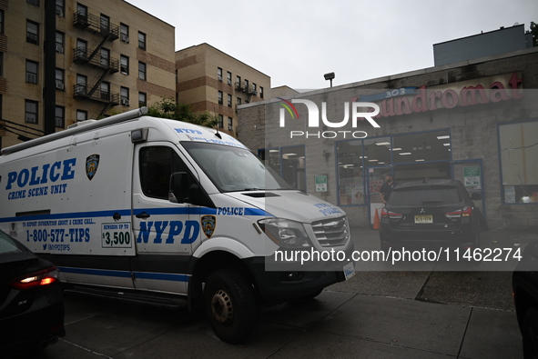 One person is being killed and one person is being injured in a stabbing inside a laundromat in Bronx, New York, United States, on August 8,...