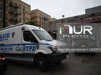 One person is being killed and one person is being injured in a stabbing inside a laundromat in Bronx, New York, United States, on August 8,...