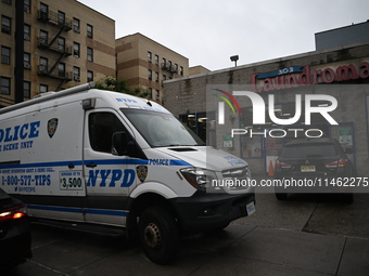 One person is being killed and one person is being injured in a stabbing inside a laundromat in Bronx, New York, United States, on August 8,...