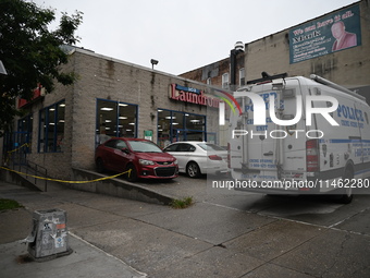 One person is being killed and one person is being injured in a stabbing inside a laundromat in Bronx, New York, United States, on August 8,...