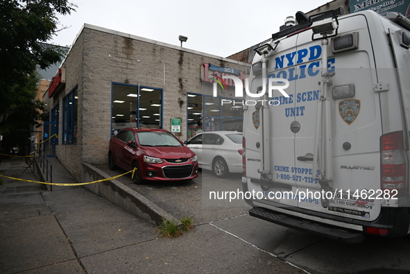 One person is being killed and one person is being injured in a stabbing inside a laundromat in Bronx, New York, United States, on August 8,...