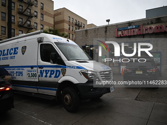 One person is being killed and one person is being injured in a stabbing inside a laundromat in Bronx, New York, United States, on August 8,...