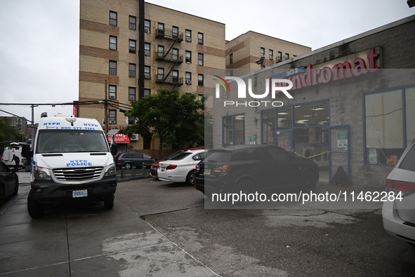 One person is being killed and one person is being injured in a stabbing inside a laundromat in Bronx, New York, United States, on August 8,...