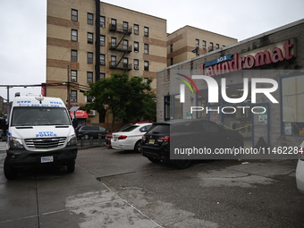 One person is being killed and one person is being injured in a stabbing inside a laundromat in Bronx, New York, United States, on August 8,...