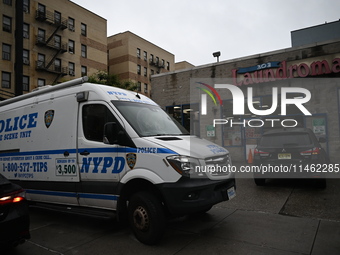 One person is being killed and one person is being injured in a stabbing inside a laundromat in Bronx, New York, United States, on August 8,...