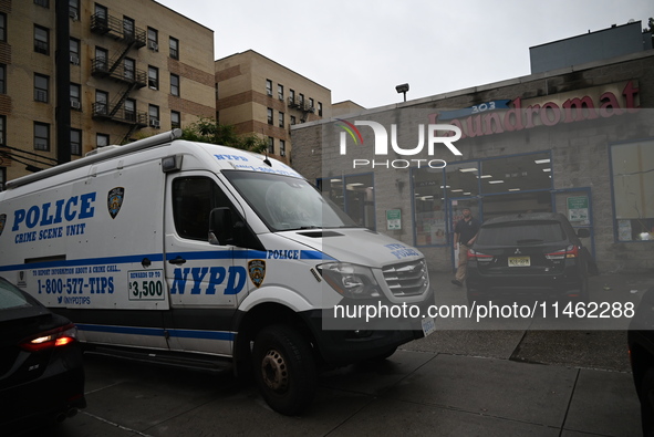 One person is being killed and one person is being injured in a stabbing inside a laundromat in Bronx, New York, United States, on August 8,...