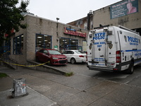 One person is being killed and one person is being injured in a stabbing inside a laundromat in Bronx, New York, United States, on August 8,...