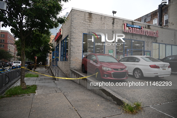 One person is being killed and one person is being injured in a stabbing inside a laundromat in Bronx, New York, United States, on August 8,...