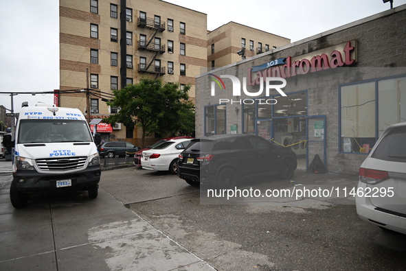 One person is being killed and one person is being injured in a stabbing inside a laundromat in Bronx, New York, United States, on August 8,...