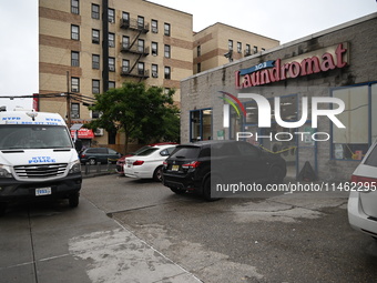 One person is being killed and one person is being injured in a stabbing inside a laundromat in Bronx, New York, United States, on August 8,...