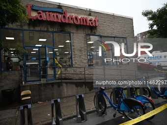 One person is being killed and one person is being injured in a stabbing inside a laundromat in Bronx, New York, United States, on August 8,...