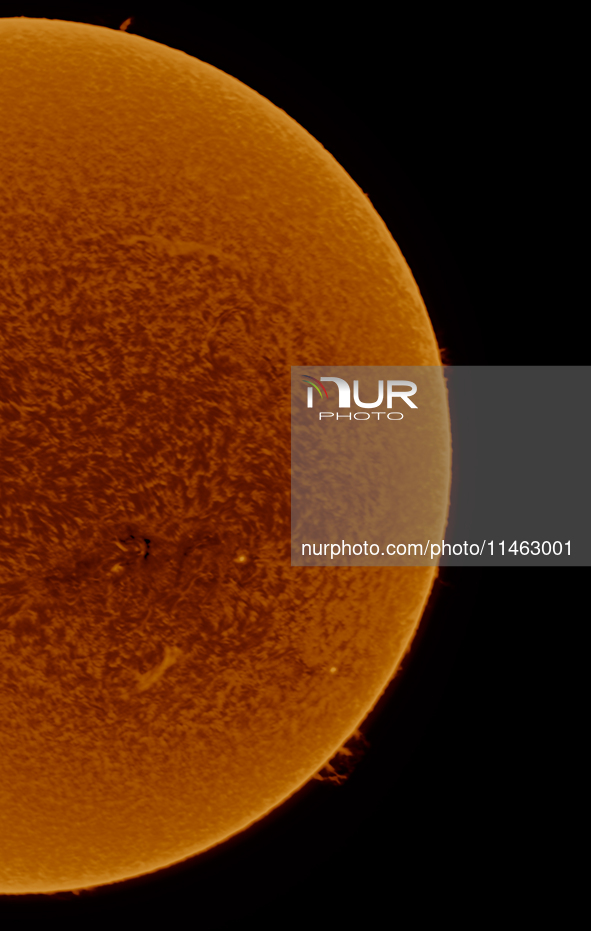 (EDITOR'S NOTE: This image was captured with an H-Alpha solar telescope and is the result of stacking the best 20% of frames. The final stac...