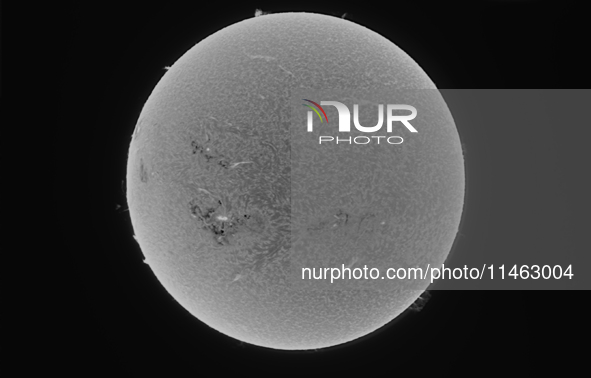 (EDITOR'S NOTE: This image was captured with an H-Alpha solar telescope and is the result of stacking the best 20% of frames. The final stac...