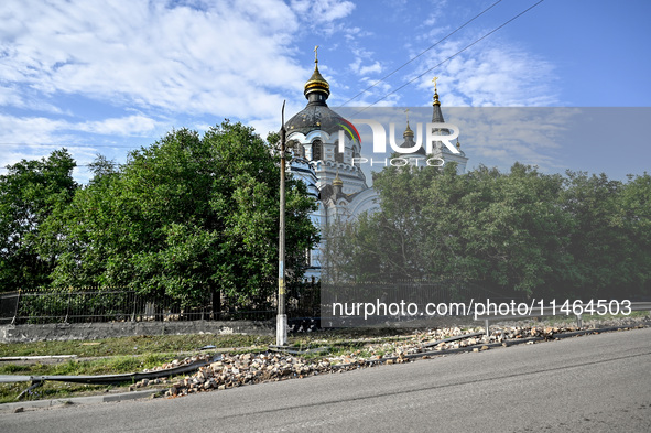 The Church of the Nativity of the Blessed Virgin Mary is lying in ruins after the Russian shelling on July 8 in Novoekonomichne, Donetsk reg...