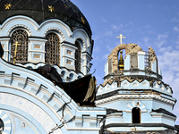 The Church of the Nativity of the Blessed Virgin Mary is lying in ruins after the Russian shelling on July 8 in Novoekonomichne, Donetsk reg...