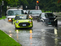 Roads along the Potomac River in Washington, D.C., were flooded due to Tropical Storm Debby on August 9, 2024 (