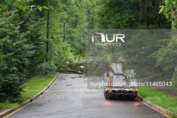 Roads along the Potomac River in Washington, D.C., were flooded due to Tropical Storm Debby on August 9, 2024 