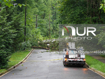 Roads along the Potomac River in Washington, D.C., were flooded due to Tropical Storm Debby on August 9, 2024 (