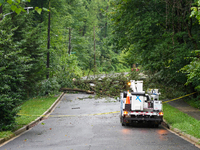 Roads along the Potomac River in Washington, D.C., were flooded due to Tropical Storm Debby on August 9, 2024 (