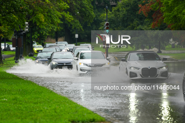 Roads along the Potomac River in Washington, D.C., were flooded due to Tropical Storm Debby on August 9, 2024 