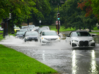 Roads along the Potomac River in Washington, D.C., were flooded due to Tropical Storm Debby on August 9, 2024 (