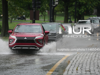 Roads along the Potomac River in Washington, D.C., were flooded due to Tropical Storm Debby on August 9, 2024 (