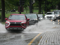 Roads along the Potomac River in Washington, D.C., were flooded due to Tropical Storm Debby on August 9, 2024 (